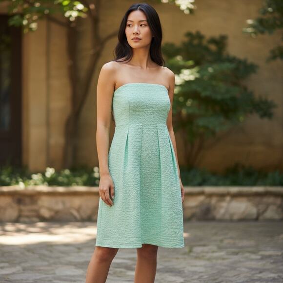 J.Crew Mint Green Textured Strapless Dress Geometric Lattice Pattern Size 6 - Picture 1 of 6